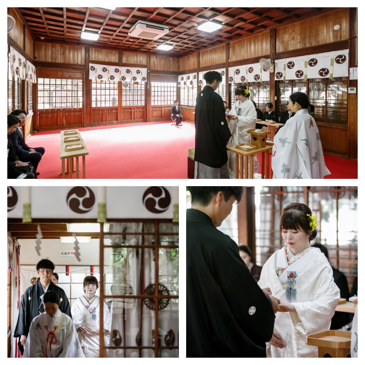 神社にて家族のみで行った神前式